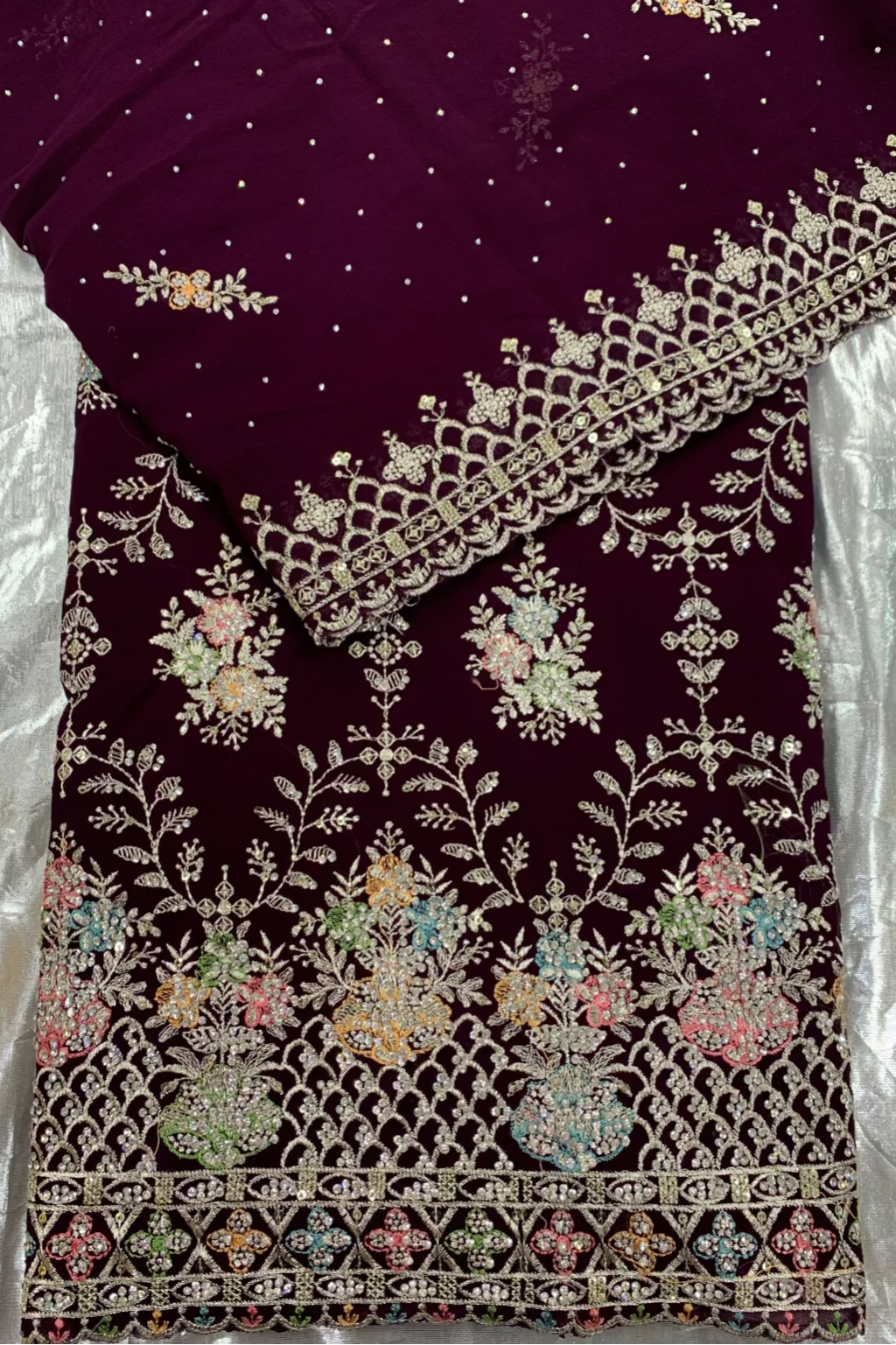 P2 Embroidery 4pc Chiffon Party Suit with Diamante Detail