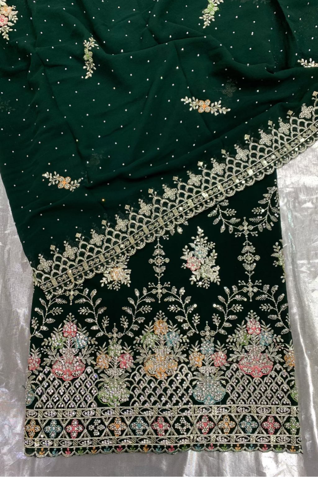 P2 Embroidery 4pc Chiffon Party Suit with Diamante Detail