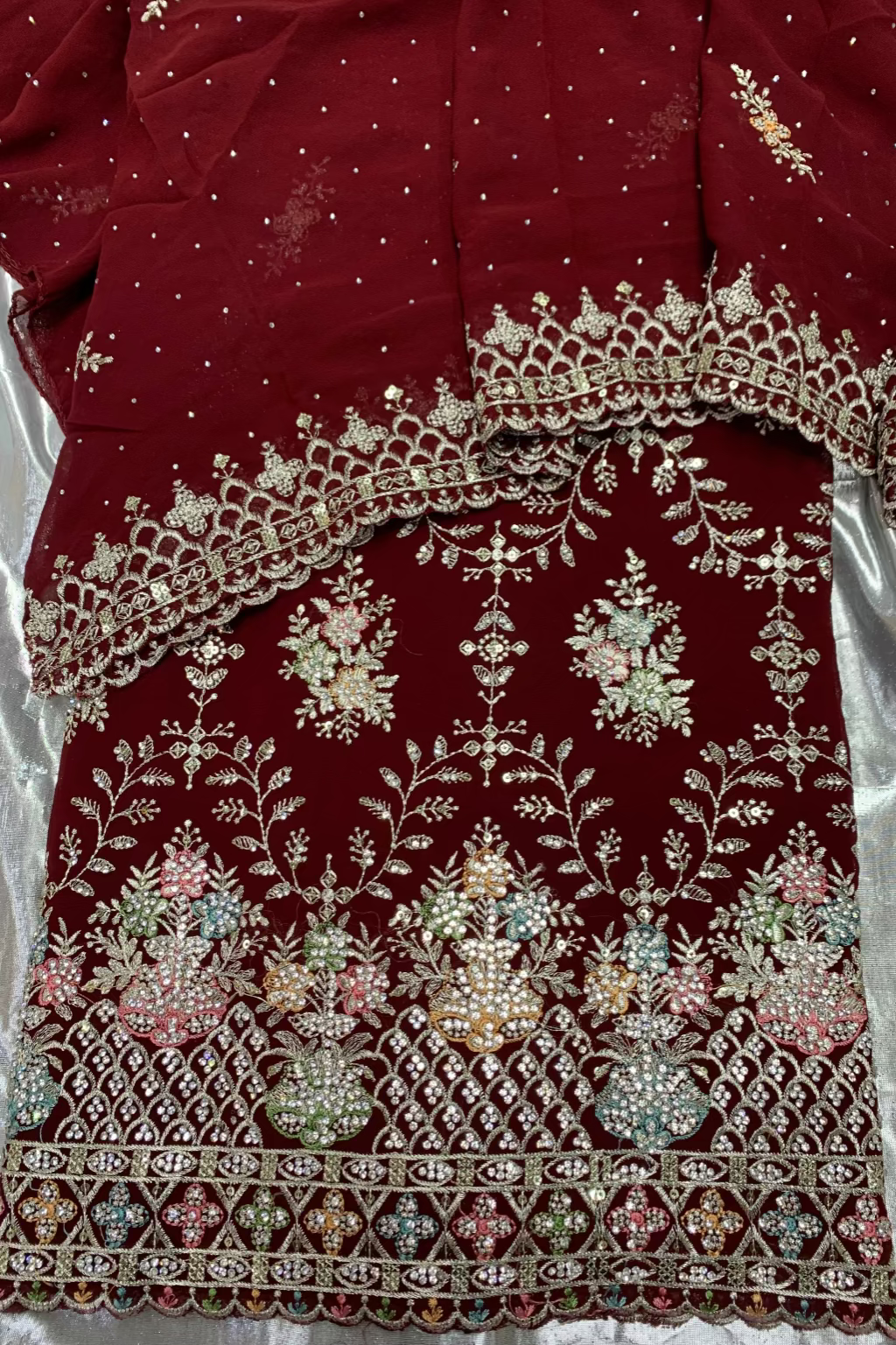 P2 Embroidery 4pc Chiffon Party Suit with Diamante Detail