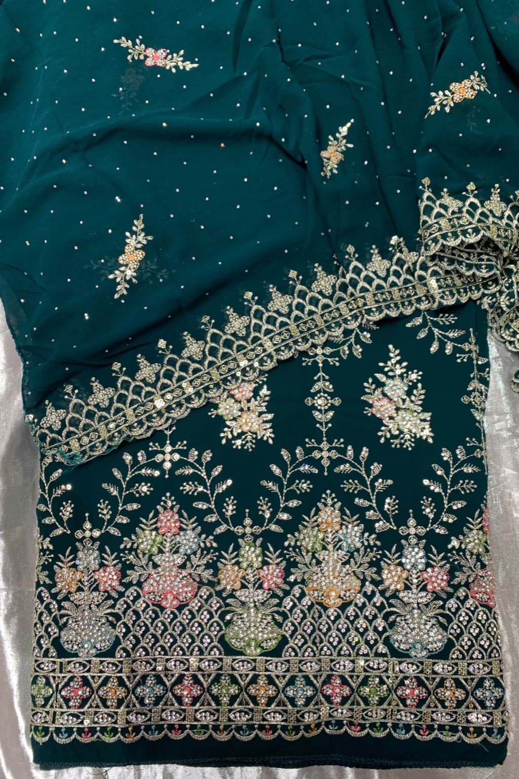 P2 Embroidery 4pc Chiffon Party Suit with Diamante Detail