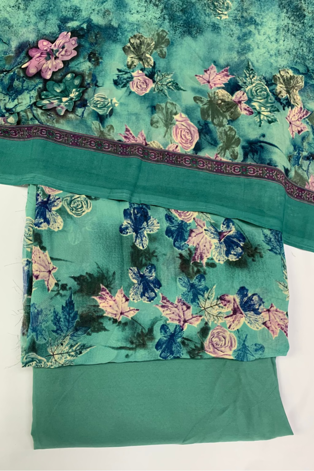 327 Flower Print 4pc Unstitched Chiffon Suit