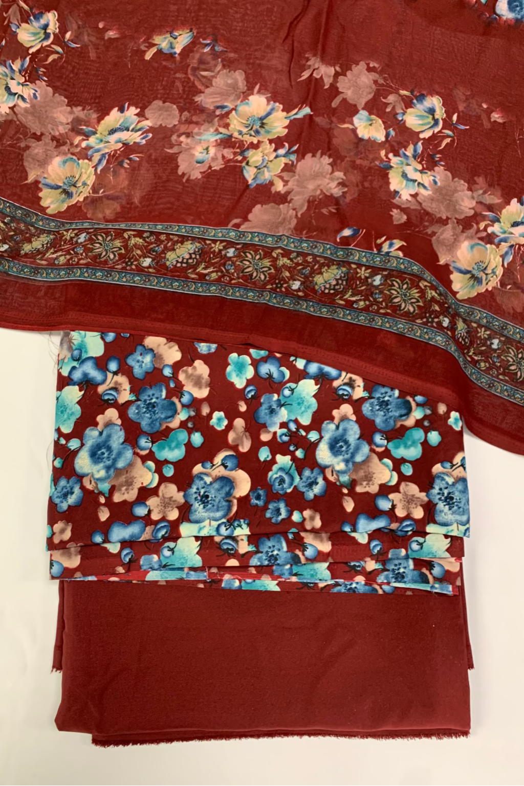 331 Flower Print 3pc Unstitched Crepe Suit