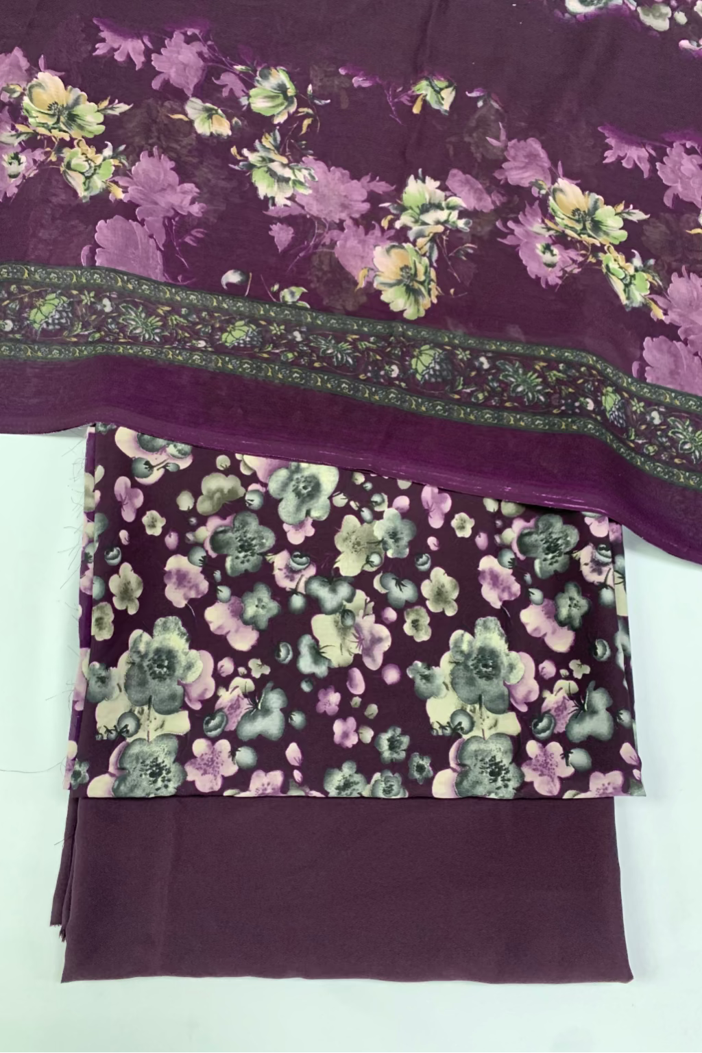 331 Flower Print 3pc Unstitched Crepe Suit