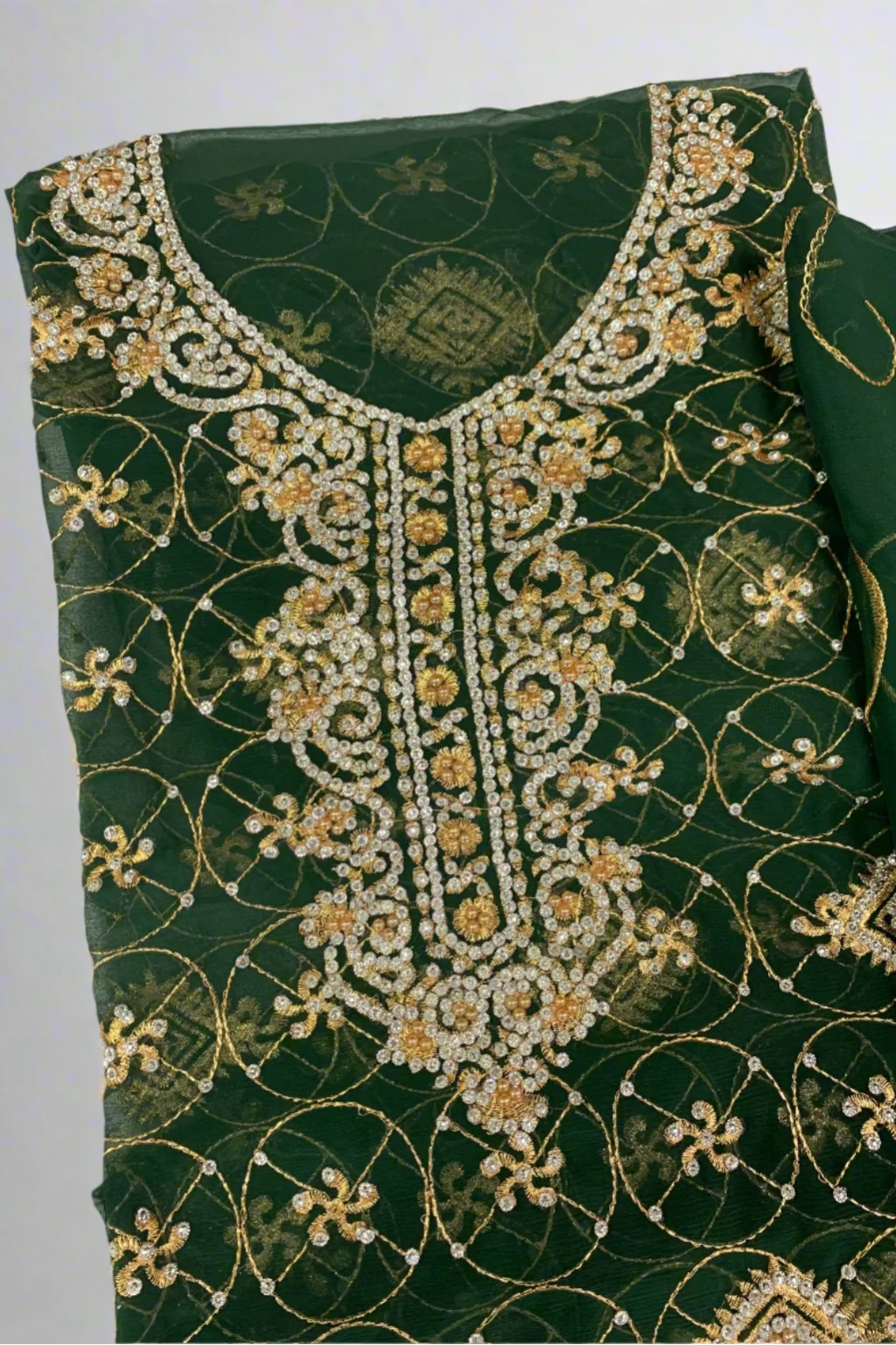 1351 Gold Embroidery & Diamante 4pc Net Suit