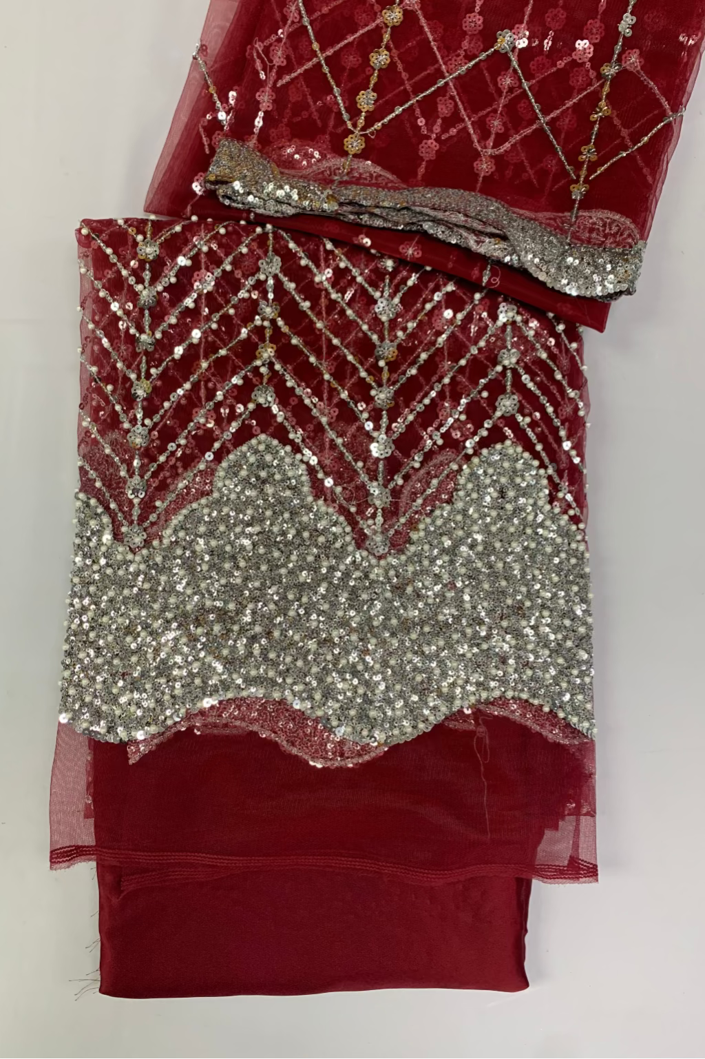 2200 Pearls & Sequin 4pc Net Heavy Party Suit