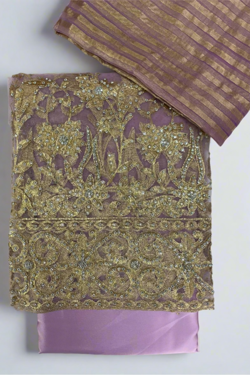 1060 Gold Leaf Embroidery & Diamante 4pc Net Suit