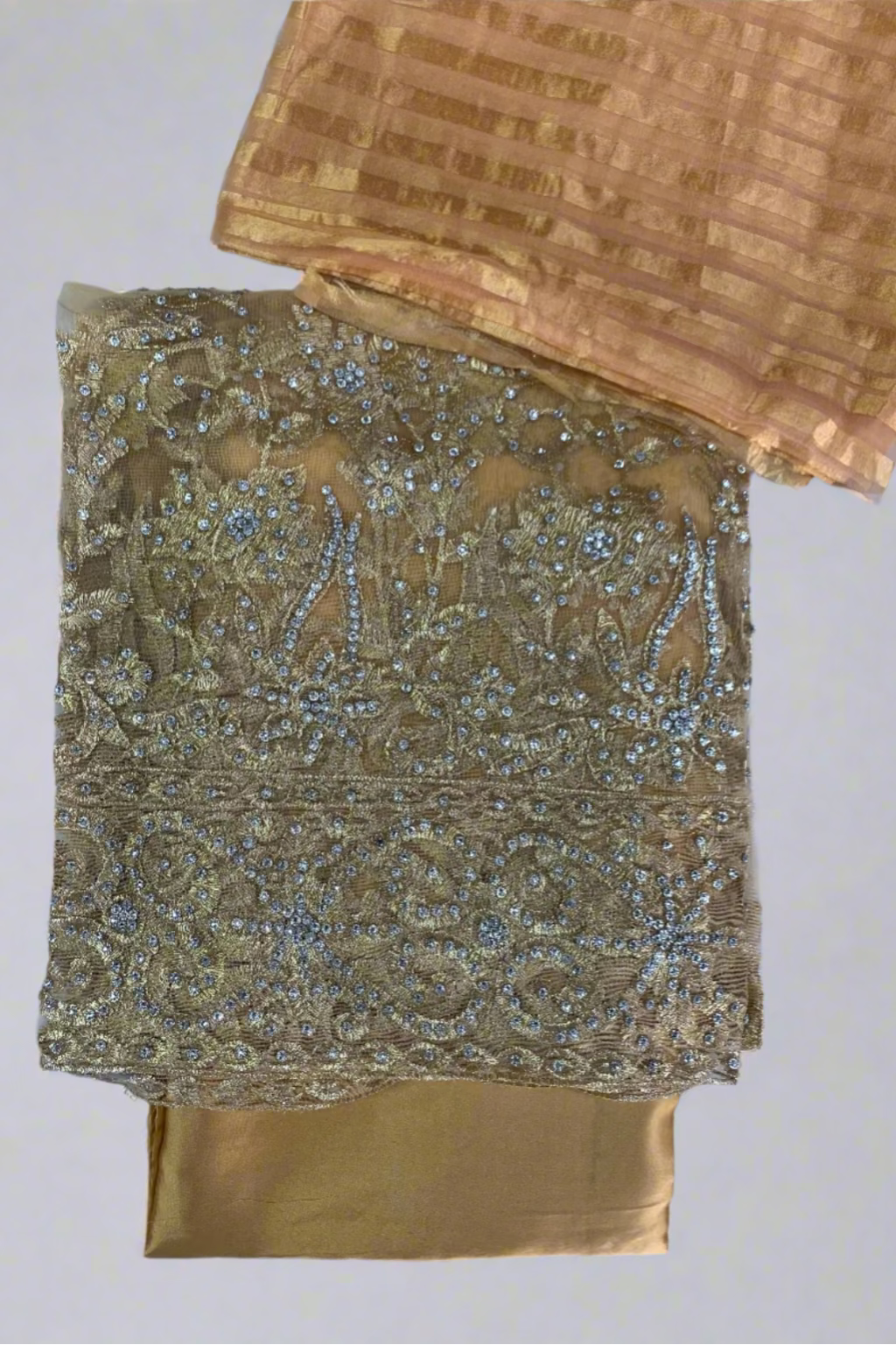 1060 Gold Leaf Embroidery & Diamante 4pc Net Suit