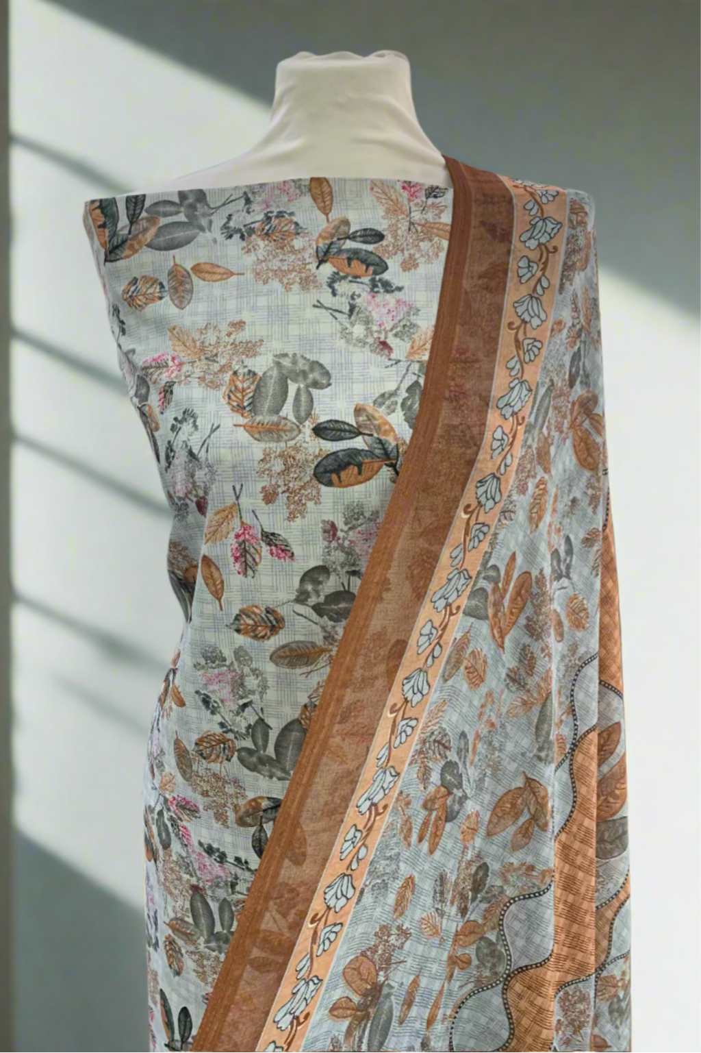 D164 Leaf Print 3pc Unstitched Crepe Suit