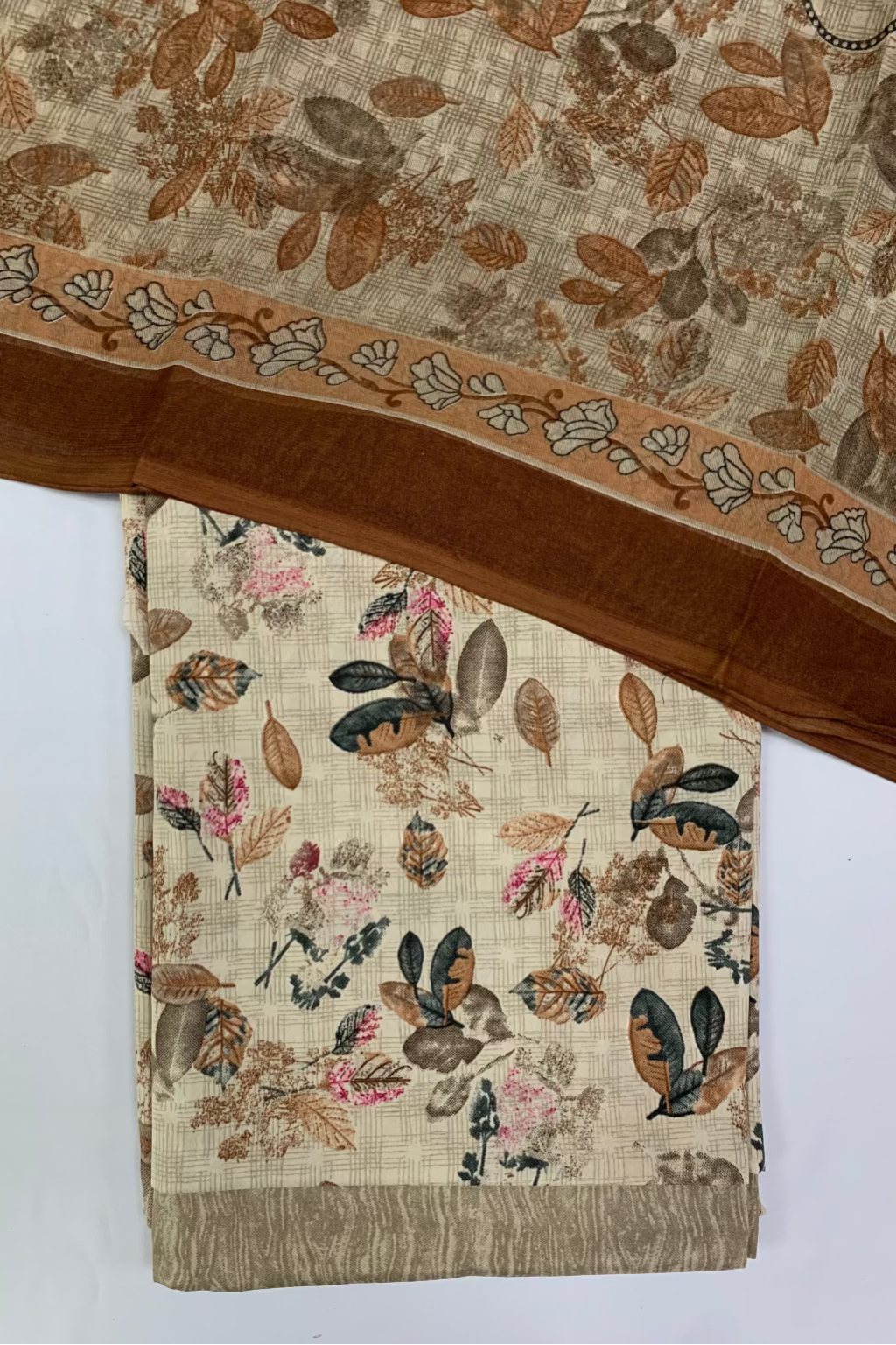D164 Leaf Print 3pc Unstitched Crepe Suit