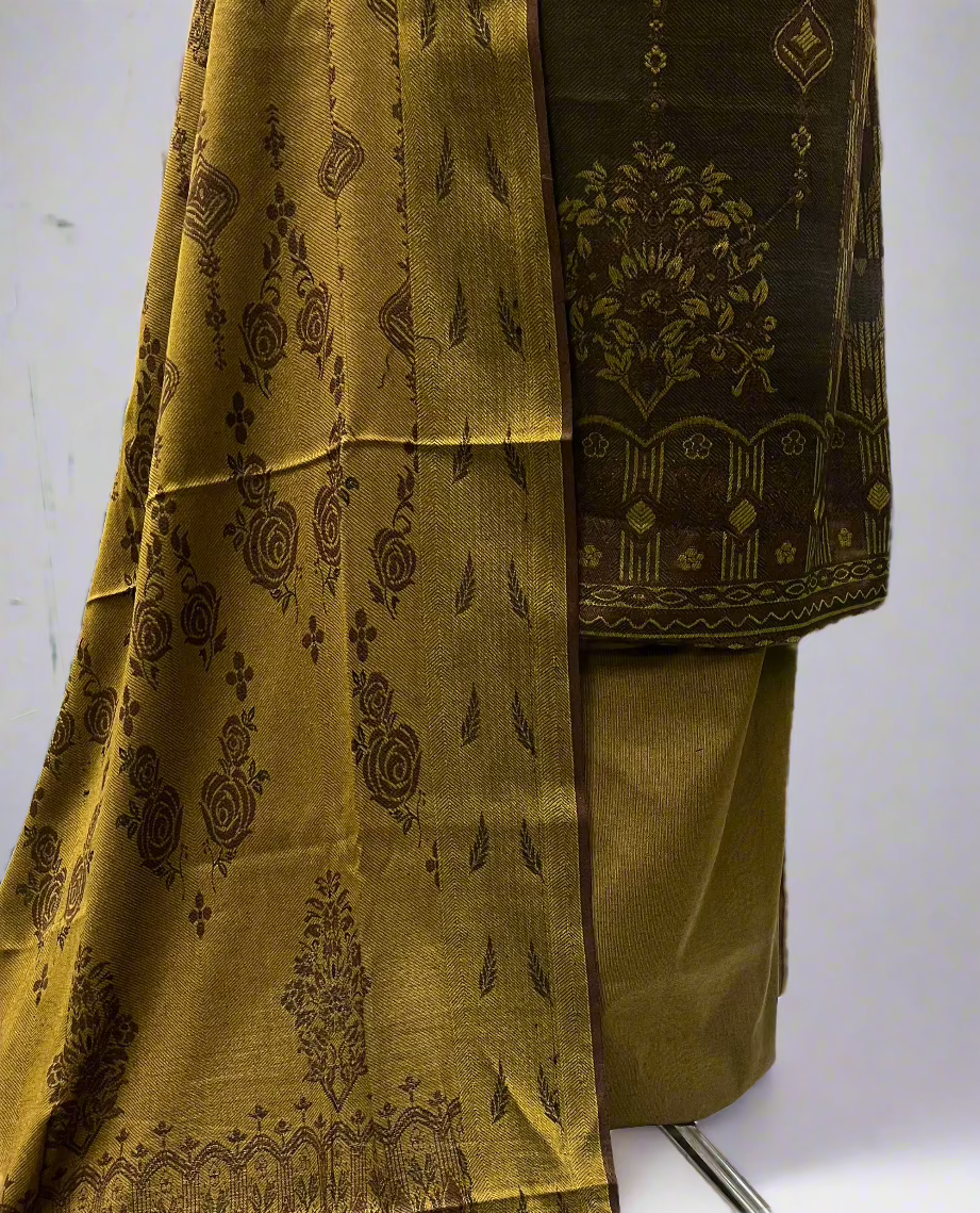 D42 Two-Tone Floral Print 3pc Warm Unstitched Suit