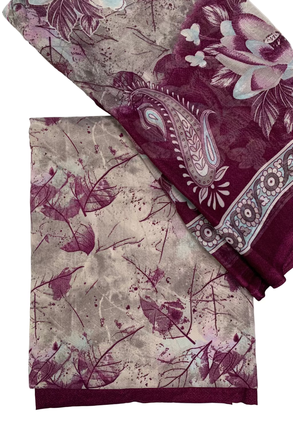 D165 Large Leaf Print 3pc Unstitched Crepe Suit