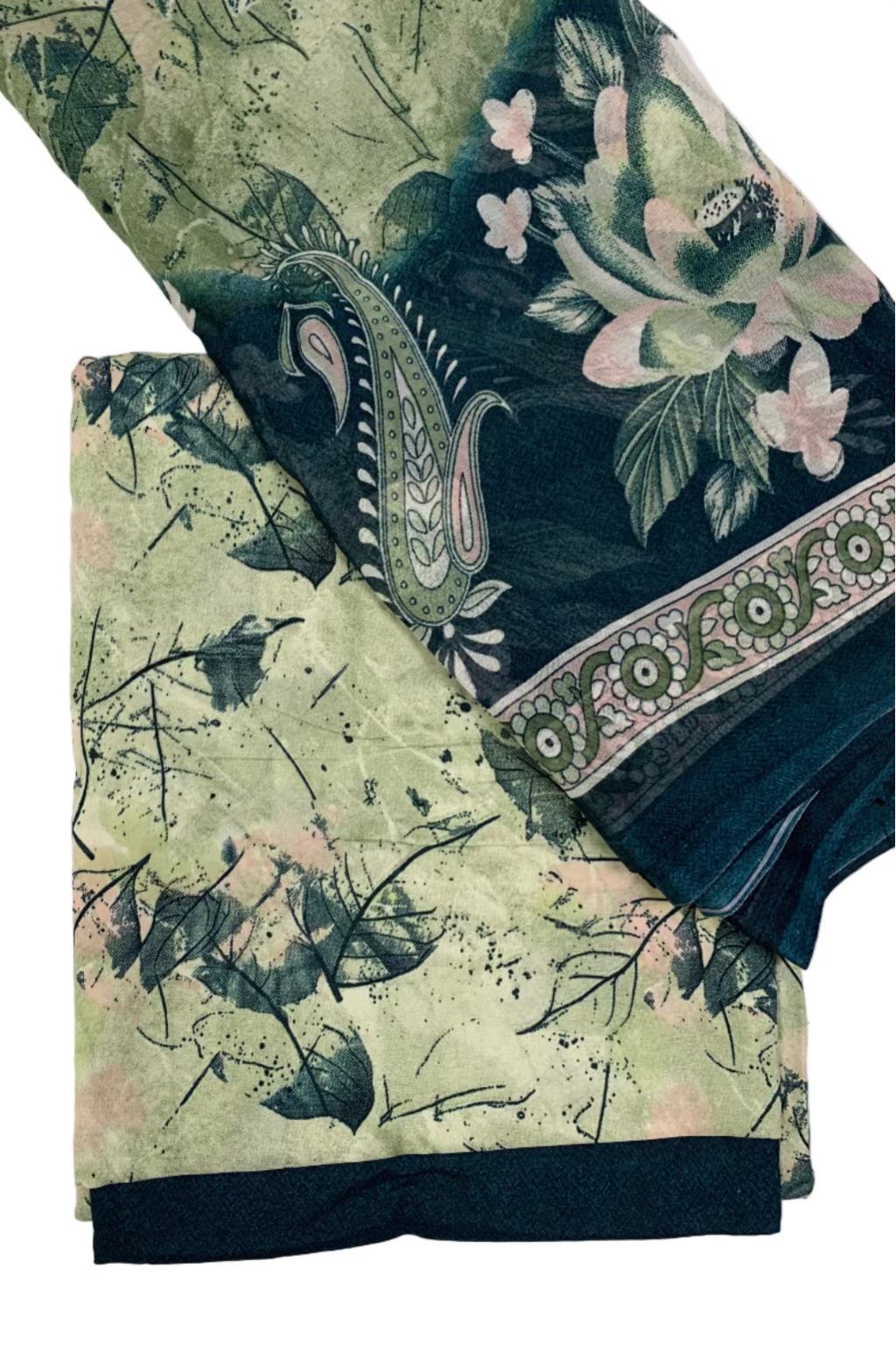 D165 Large Leaf Print 3pc Unstitched Crepe Suit