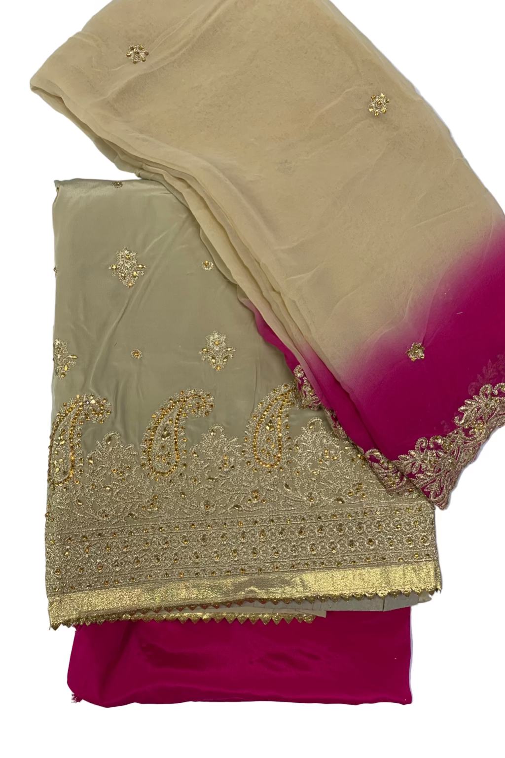 9180 Gold Embroidery 3pc Unstitched Malai Crepe Suit with Embellishments