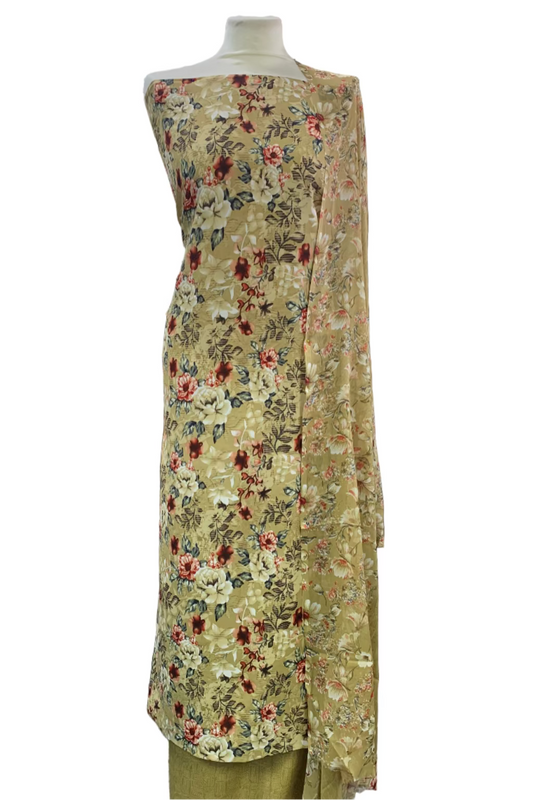 D166 Floral Print 3pc Unstitched Crepe Suit
