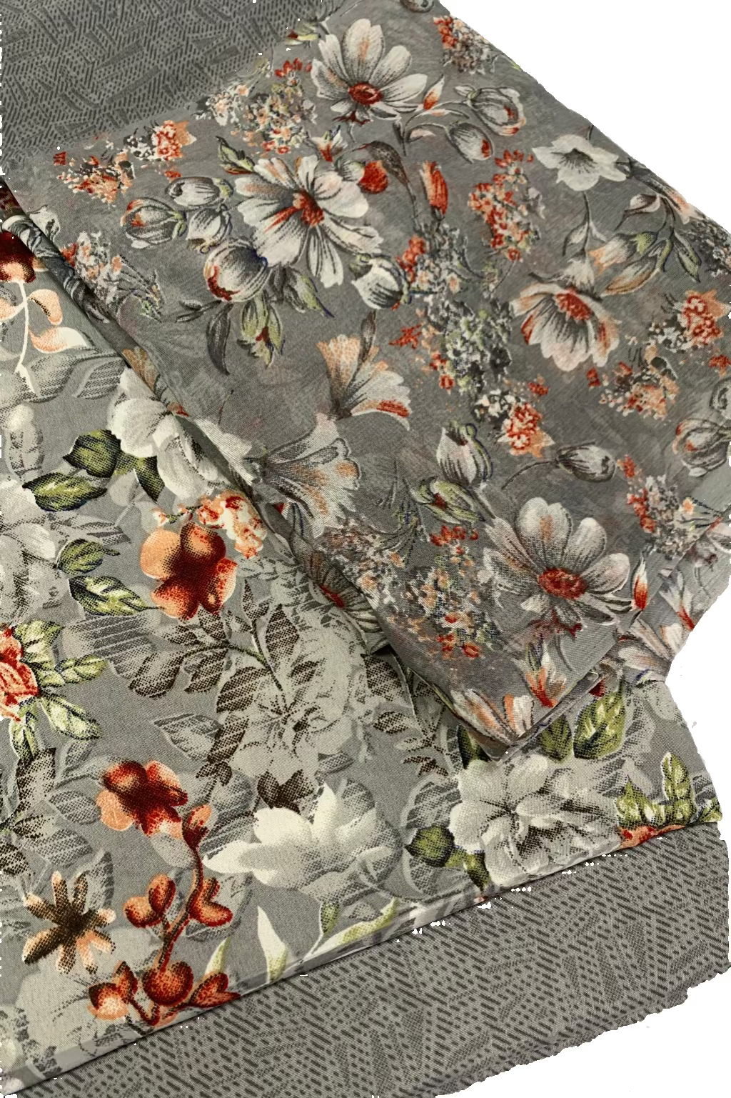 Floral patterned fabric on a gray background