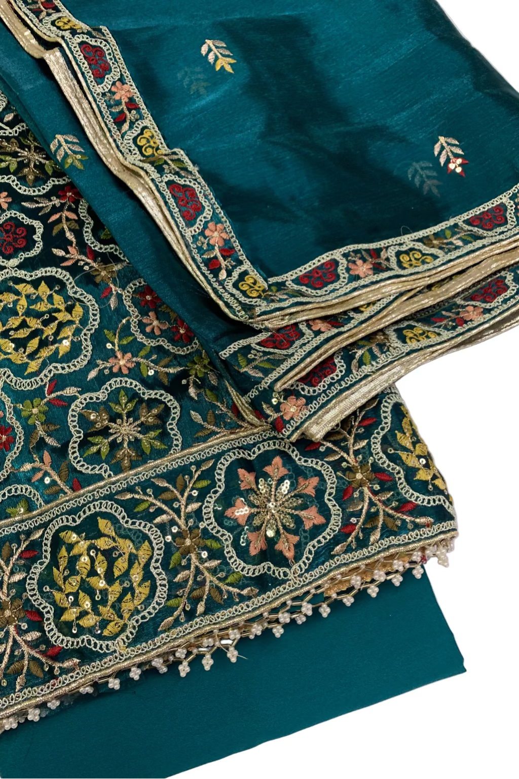 2076 Embroidery & Pearls 4pc Organza Party Suit