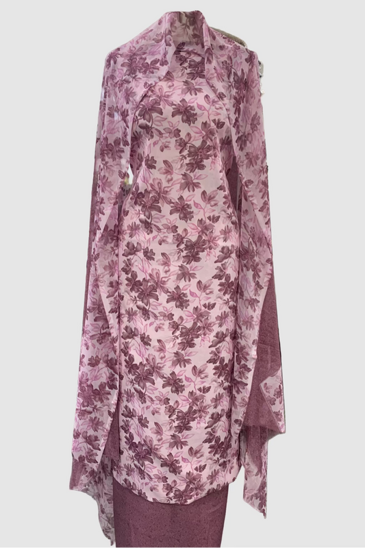 D168 Floral Print 3pc Unstitched Crepe Suit