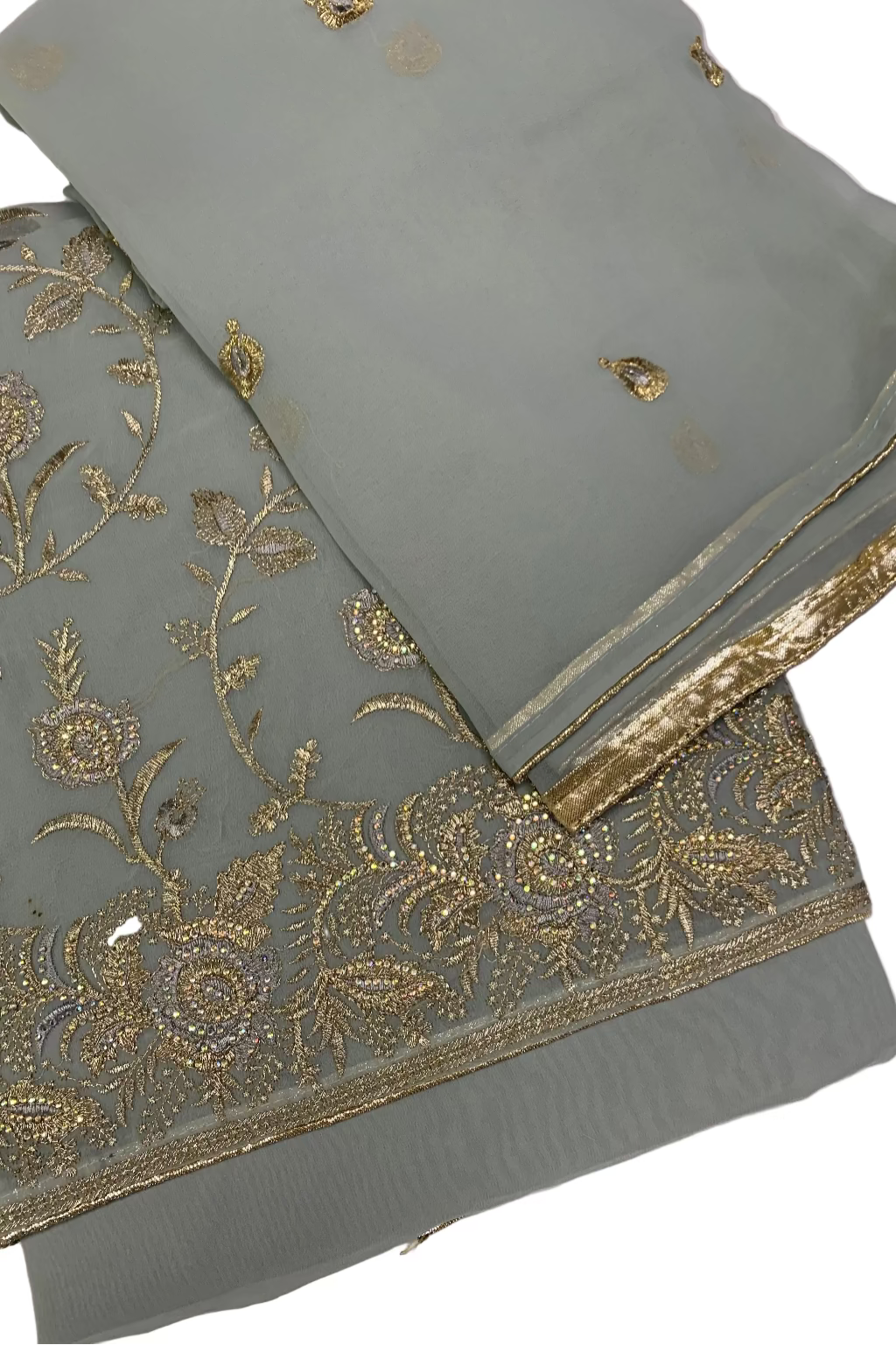 692 Floral Embroidery 4pc Unstitched Chiffon Suit with Diamante