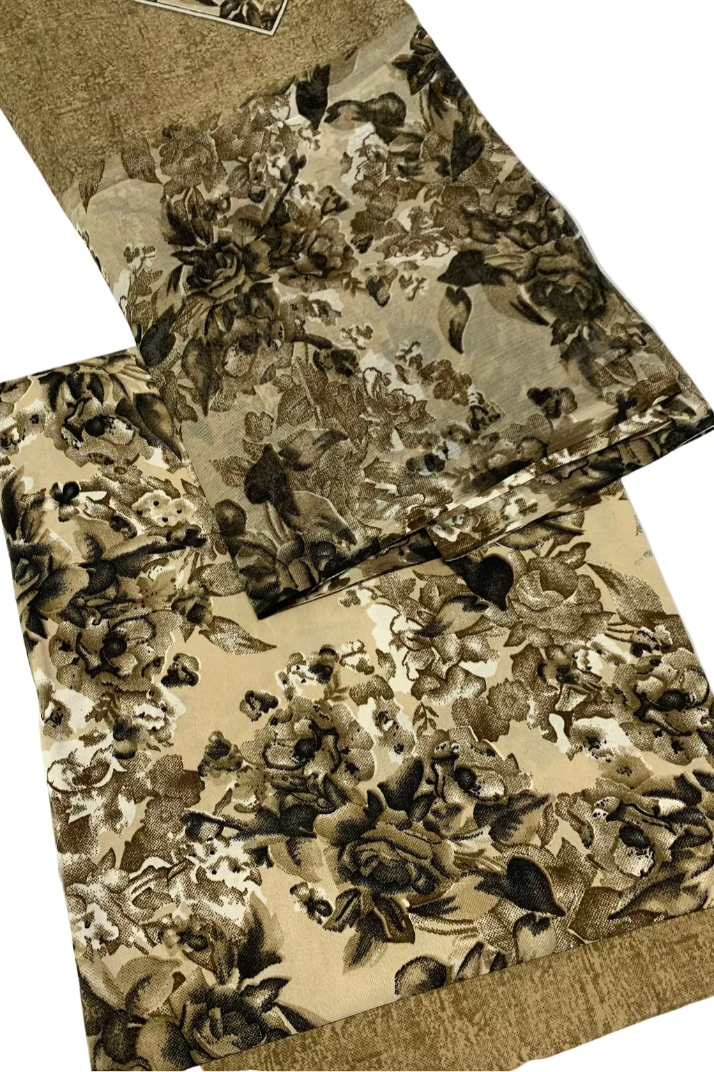 Floral-patterned fabric on a cardboard surface