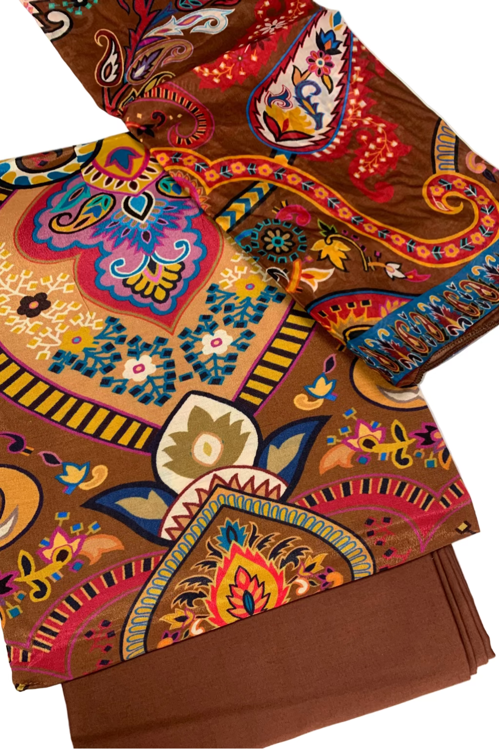 Kalamkari Paisley Digital Print 3pc Unstitched Modal Silk Suit