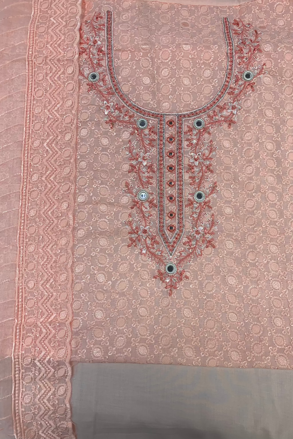 10762 Floral Chikenkari Cotton 3pc Unstitched Suit