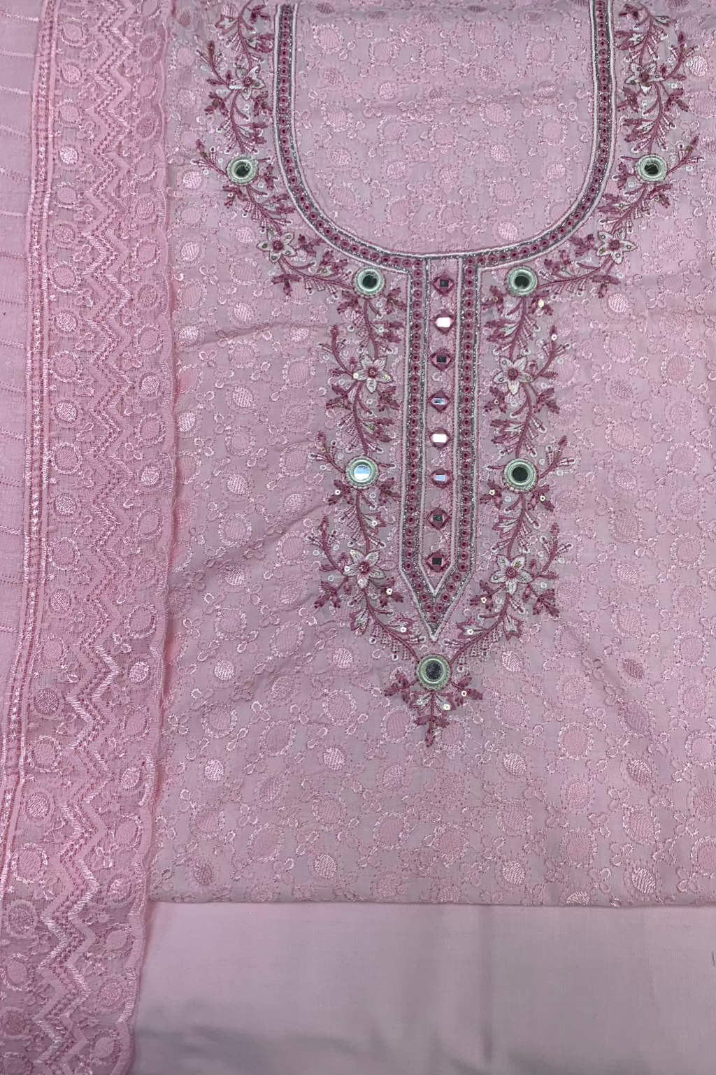 10762 Floral Chikenkari Cotton 3pc Unstitched Suit
