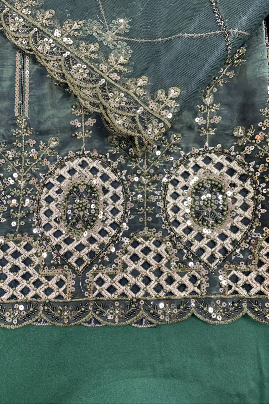1801 Embroidered 4pc Organza Suit with Sequins & Pearls