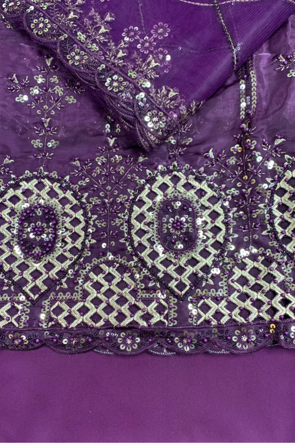 1801 Embroidered 4pc Organza Suit with Sequins & Pearls