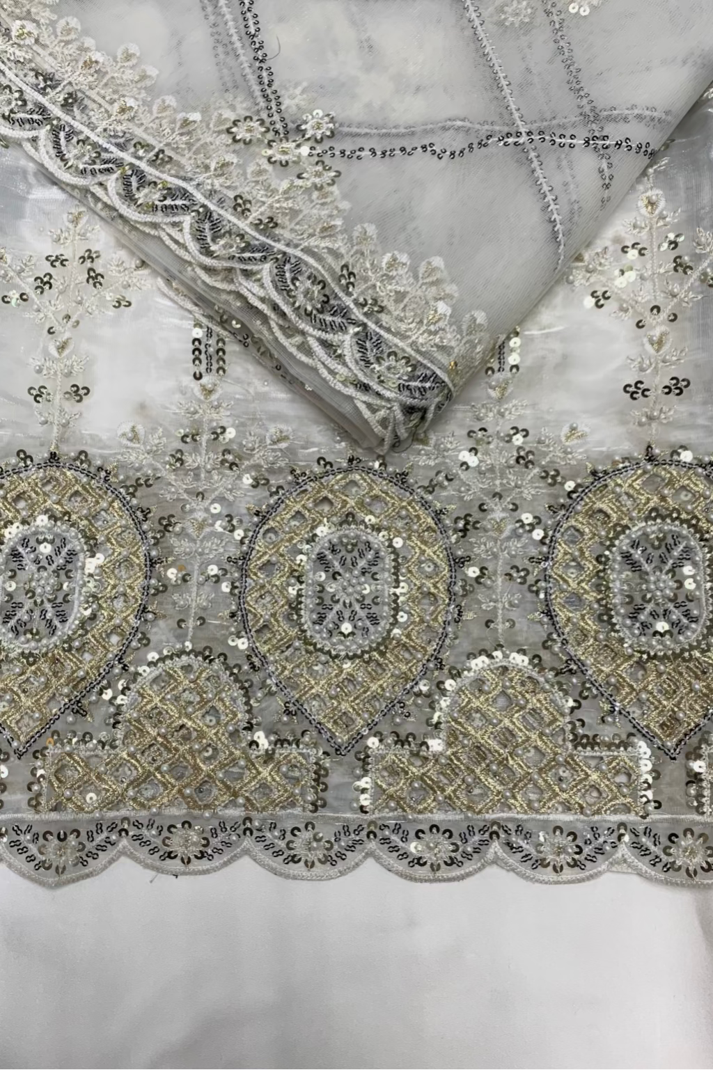 1801 Embroidered 4pc Organza Suit with Sequins & Pearls