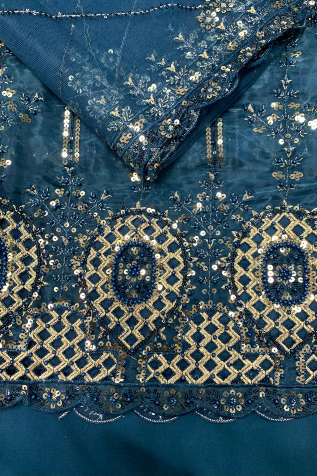 1801 Embroidered 4pc Organza Suit with Sequins & Pearls