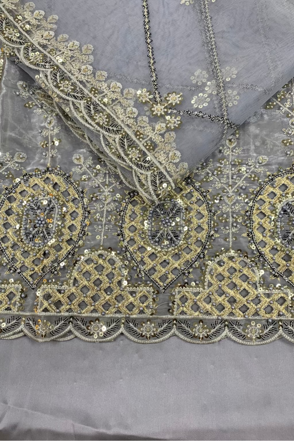 1801 Embroidered 4pc Organza Suit with Sequins & Pearls