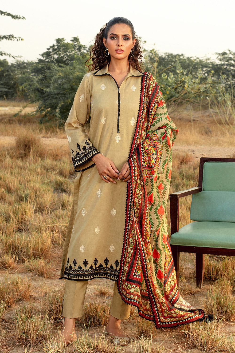 Unstitched Digital Printed Cotton Net Salwar Kameez Suit Gul Ahmed CD-32005