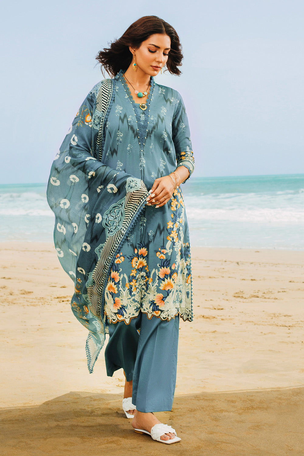Unstitched Digital Printed Cotton Net Salwar Kameez Suit Gul Ahmed CD-32007