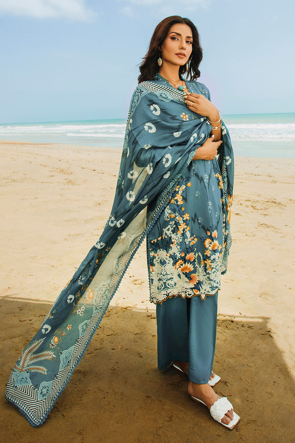 Unstitched Digital Printed Cotton Net Salwar Kameez Suit Gul Ahmed CD-32007