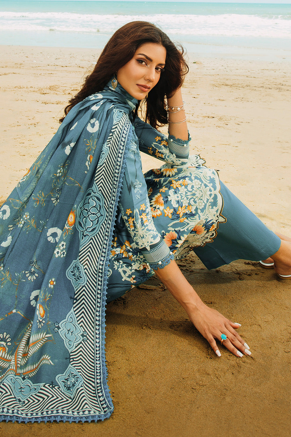 Unstitched Digital Printed Cotton Net Salwar Kameez Suit Gul Ahmed CD-32007
