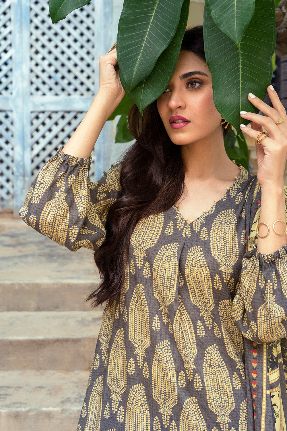 Unstitched Digital Printed Dobby Linen Salwar Kameez Suit Gul Ahmed LT-32023 A