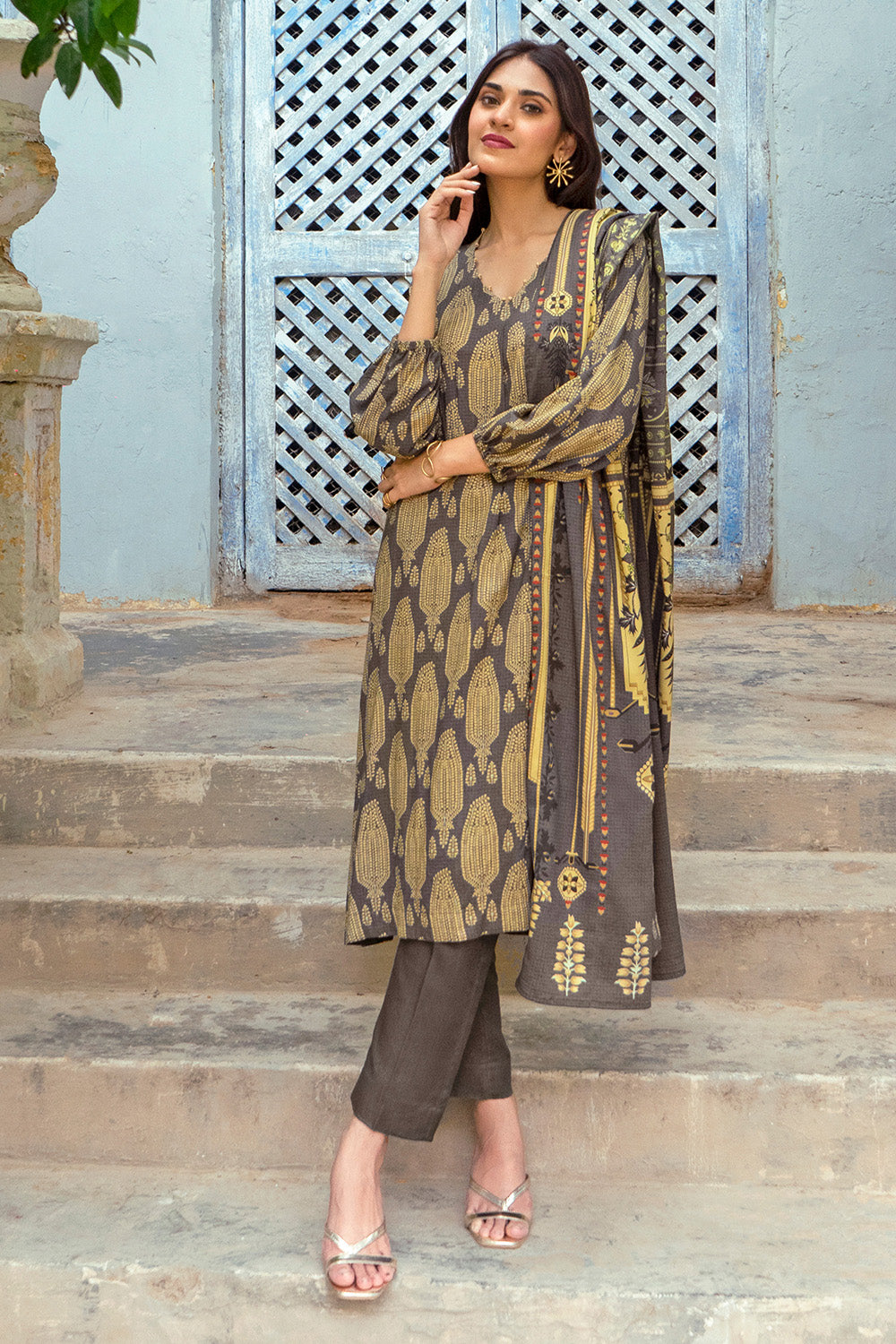 Unstitched Digital Printed Dobby Linen Salwar Kameez Suit Gul Ahmed LT-32023 A