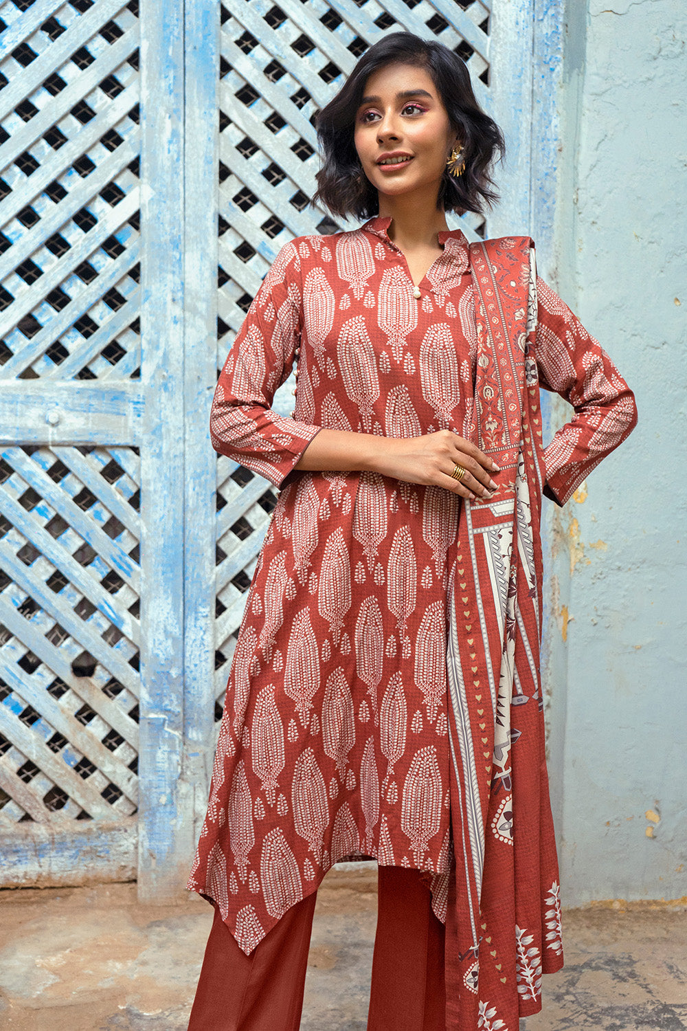 Unstitched Digital Printed Dobby Linen Salwar Kameez Suit Gul Ahmed LT-32023 B