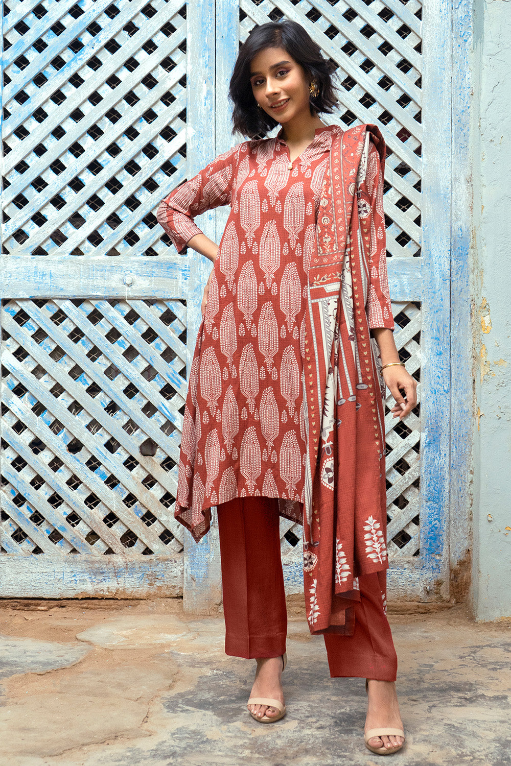 Unstitched Digital Printed Dobby Linen Salwar Kameez Suit Gul Ahmed LT-32023 B