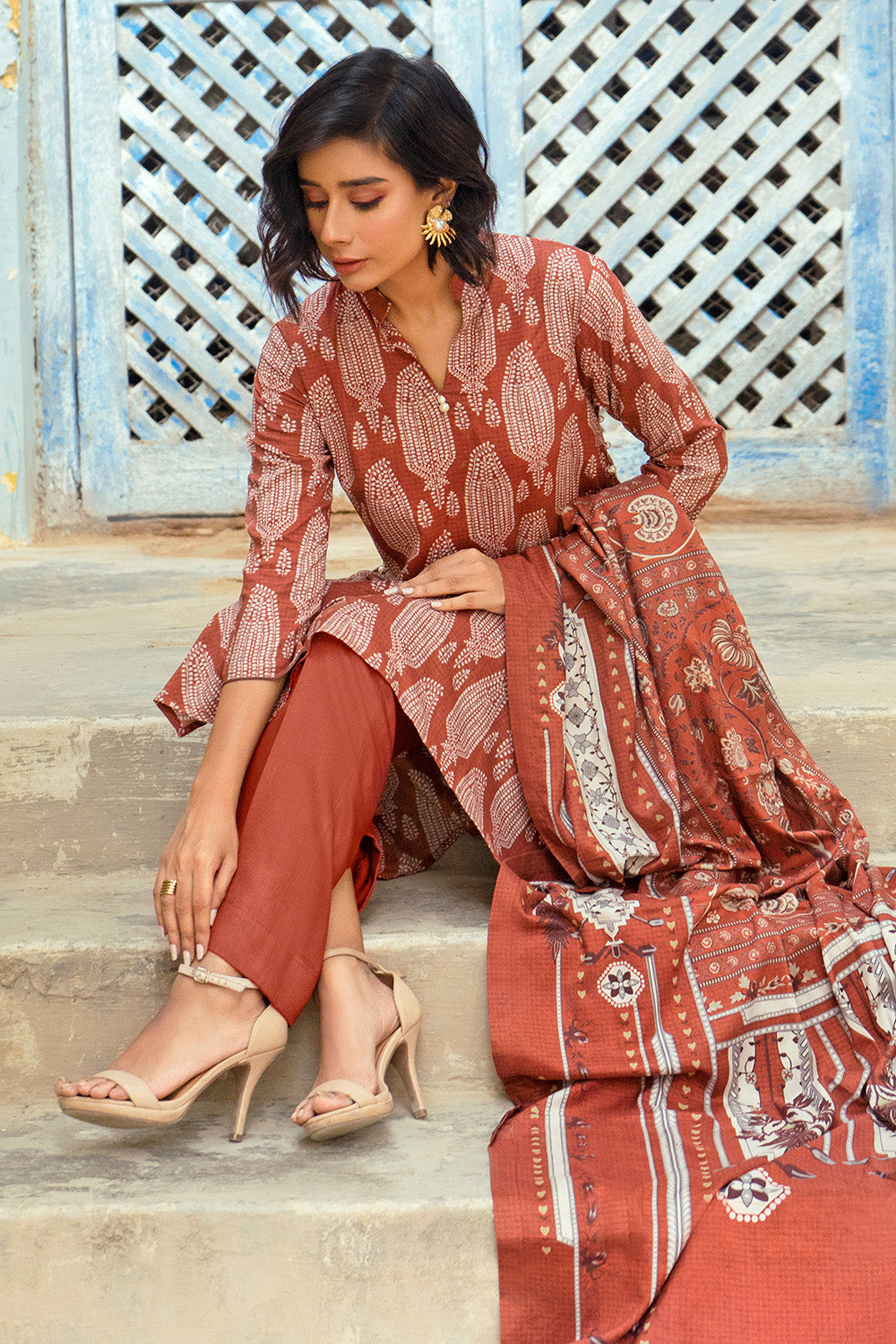 Unstitched Digital Printed Dobby Linen Salwar Kameez Suit Gul Ahmed LT-32023 B