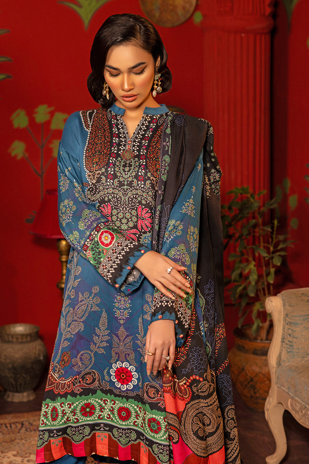 Unstitched Digital Printed Dobby Linen Salwar Kameez Suit Gul Ahmed LT-32024