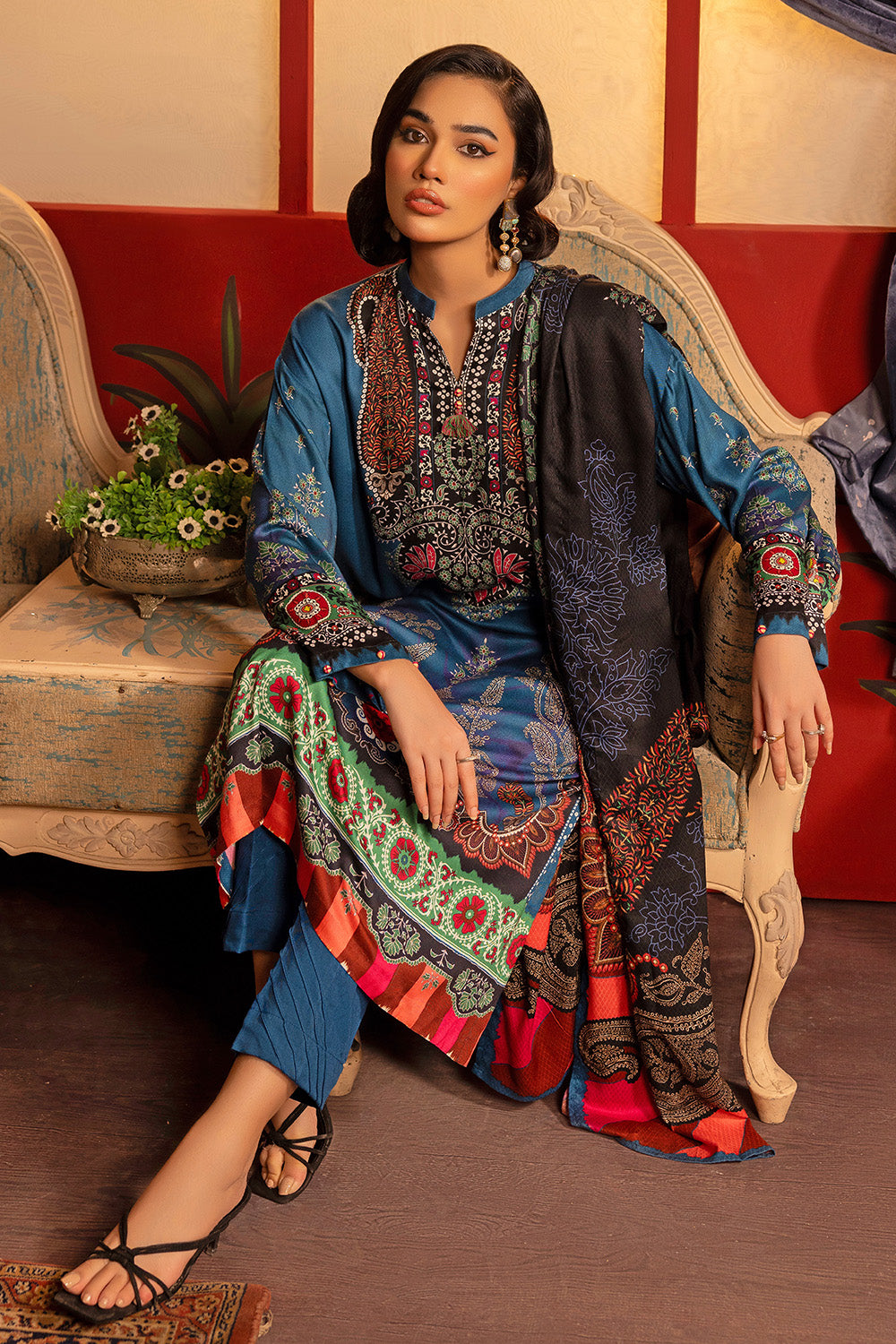 Unstitched Digital Printed Dobby Linen Salwar Kameez Suit Gul Ahmed LT-32024
