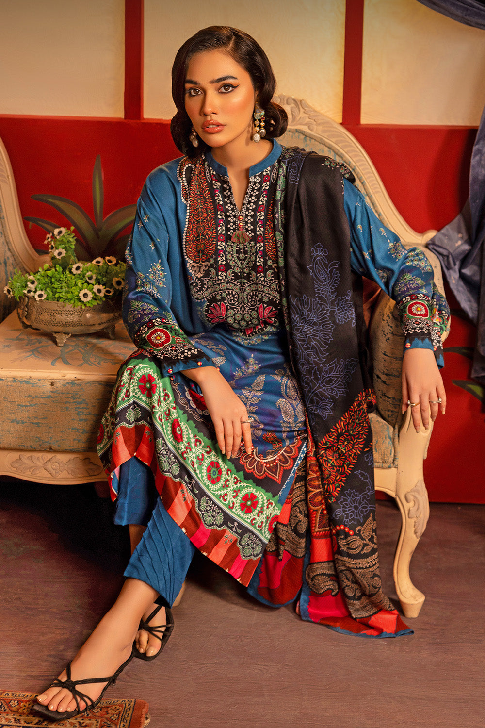 Unstitched Digital Printed Dobby Linen Salwar Kameez Suit Gul Ahmed LT-32024