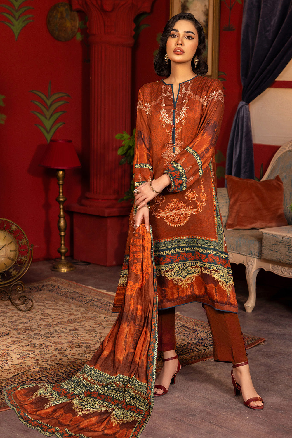 Unstitched Digital Printed Linen Jacquard Salwar Kameez Suit Gul Ahmed LT-32025