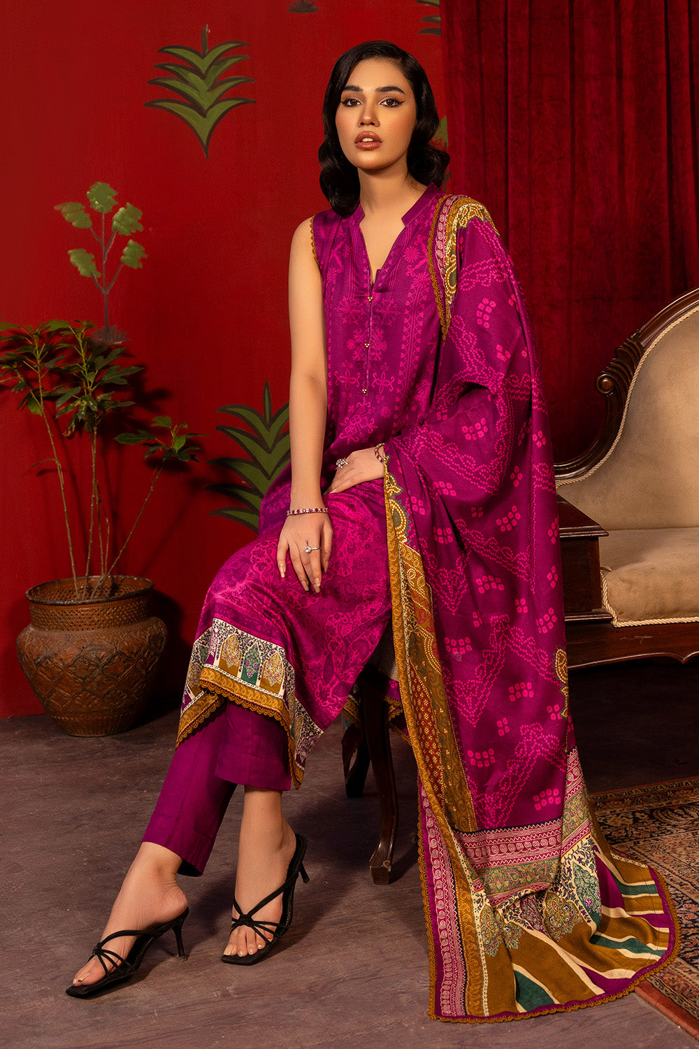 Unstitched Digital Printed Pashmina Salwar Kameez Suit Gul Ahmed AP-32008