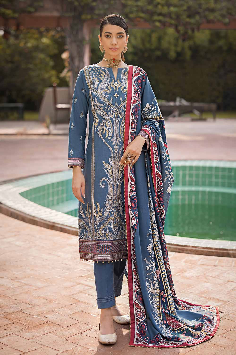 Unstitched Digital Printed Pashmina Salwar Kameez Suit Gul Ahmed AP-32036