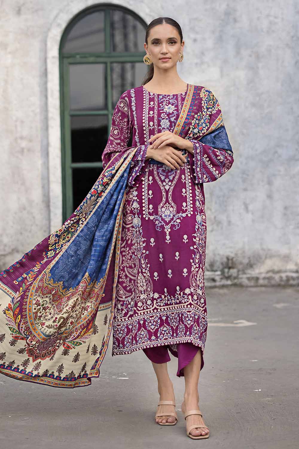 Unstitched Digital Twill Zari Shawl Salwar Kameez Suit Gul Ahmed AP-32013