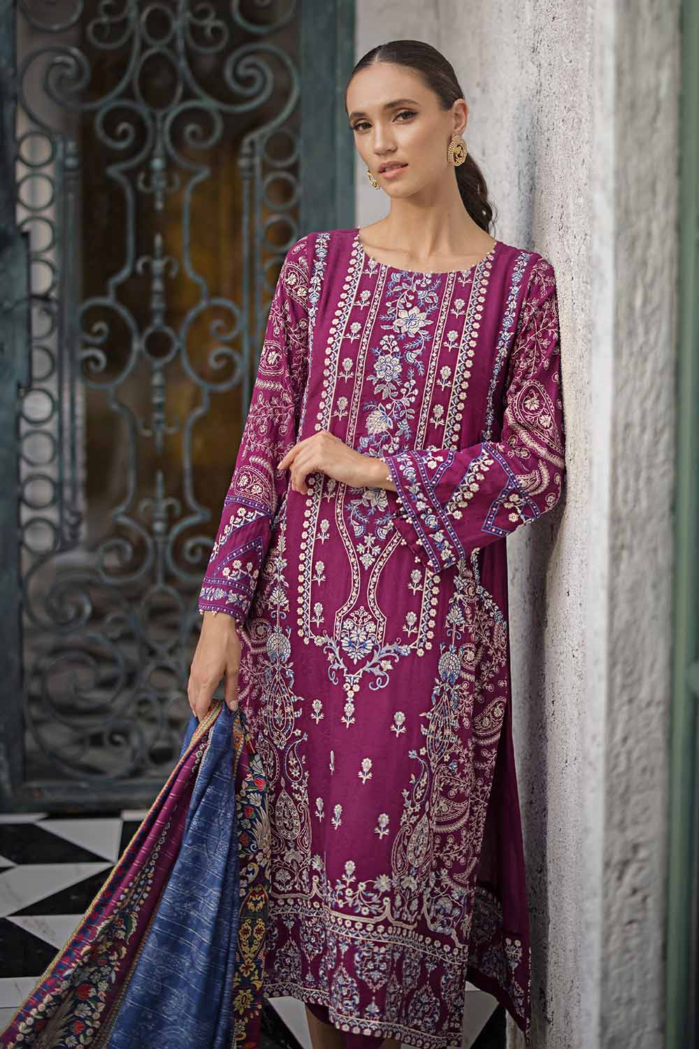 Unstitched Digital Twill Zari Shawl Salwar Kameez Suit Gul Ahmed AP-32013