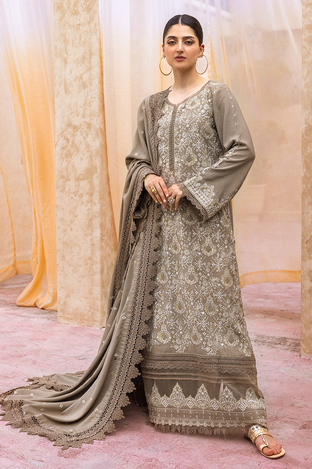Unstitched Embroidered Karandi Salwar Kameez Suit Gul Ahmed AY-32025