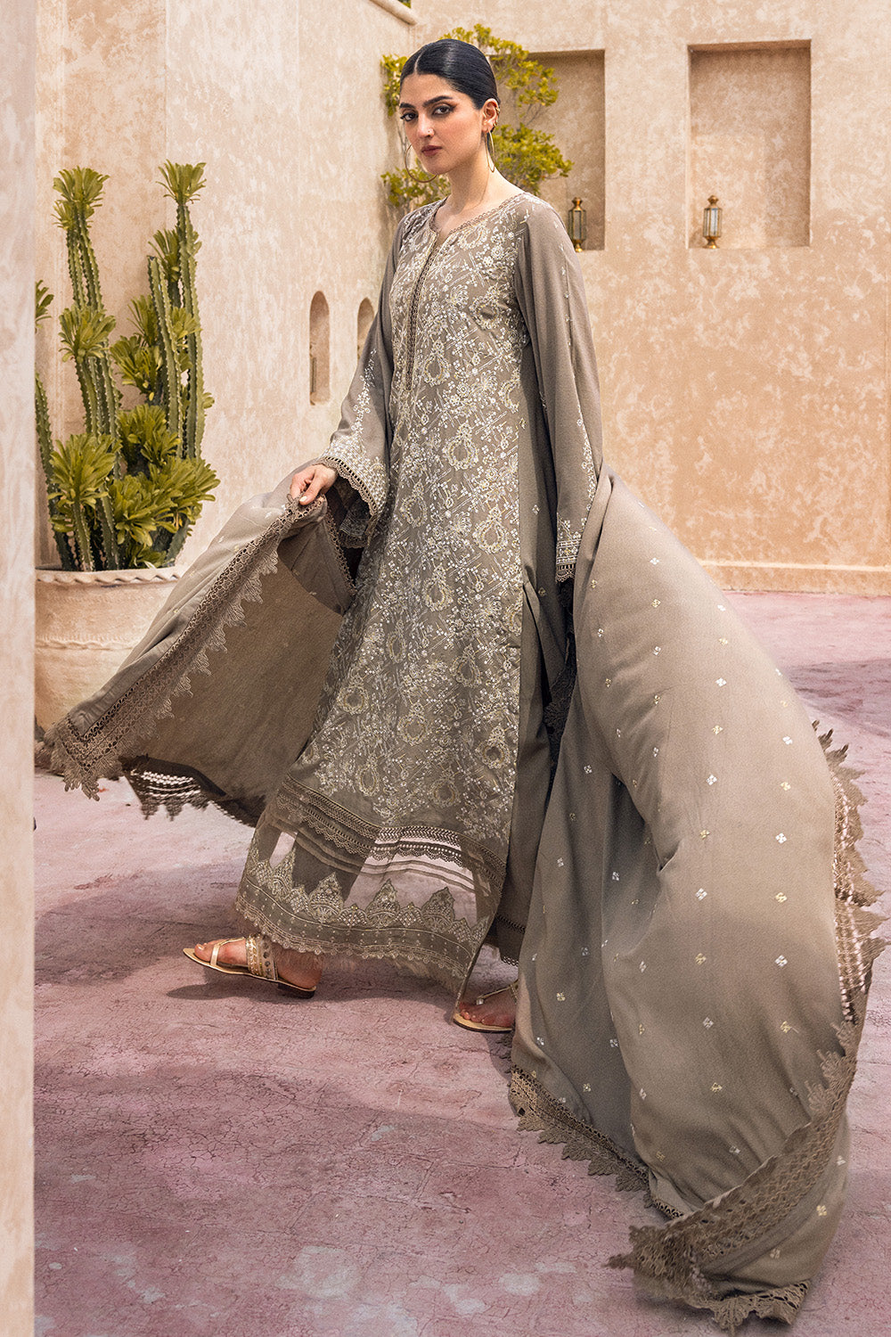 Unstitched Embroidered Karandi Salwar Kameez Suit Gul Ahmed AY-32025